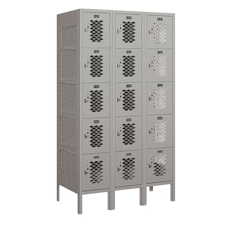 Salsbury Industries 5 Tier Box Vented Locker, 36"Wx66"Hx18"D, 15 Door, Gray, Unassembled 75358GY-U